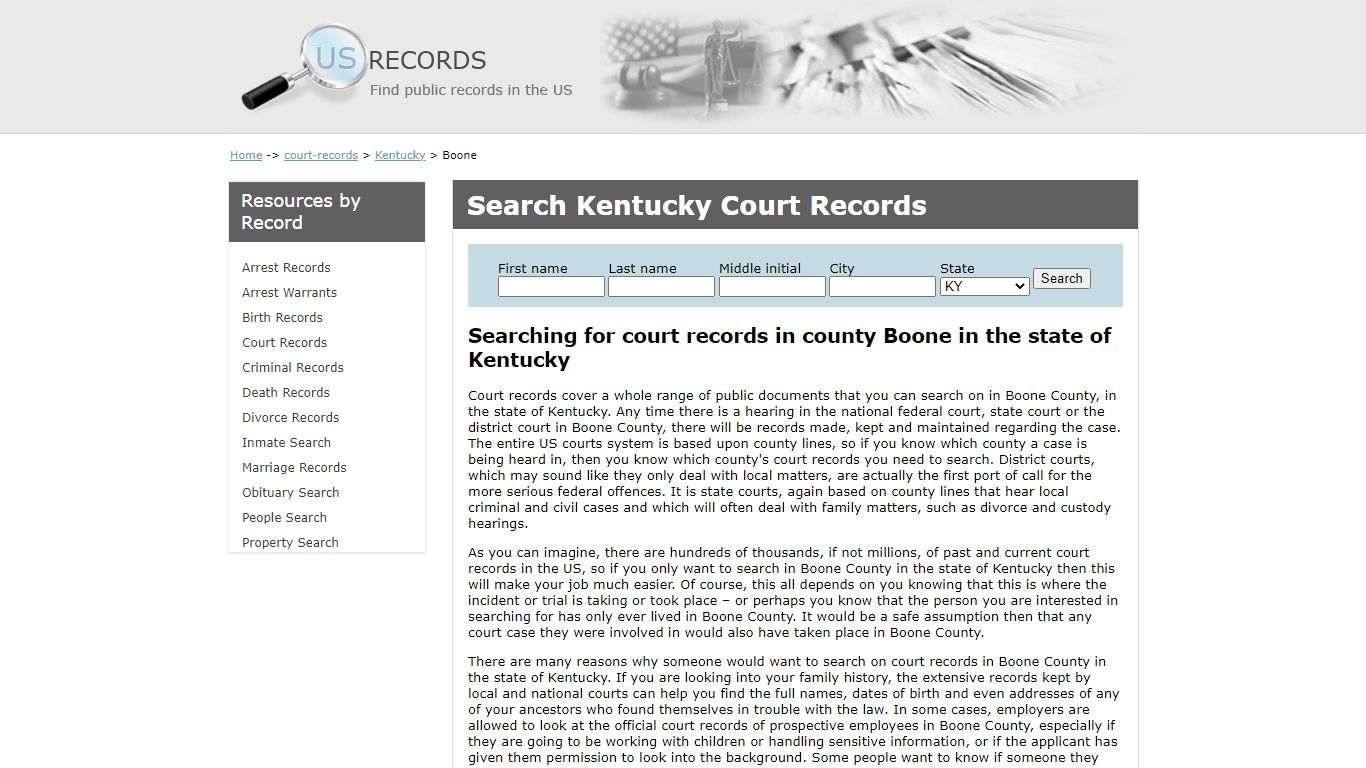 Search Court Records Boone Kentucky | US Records